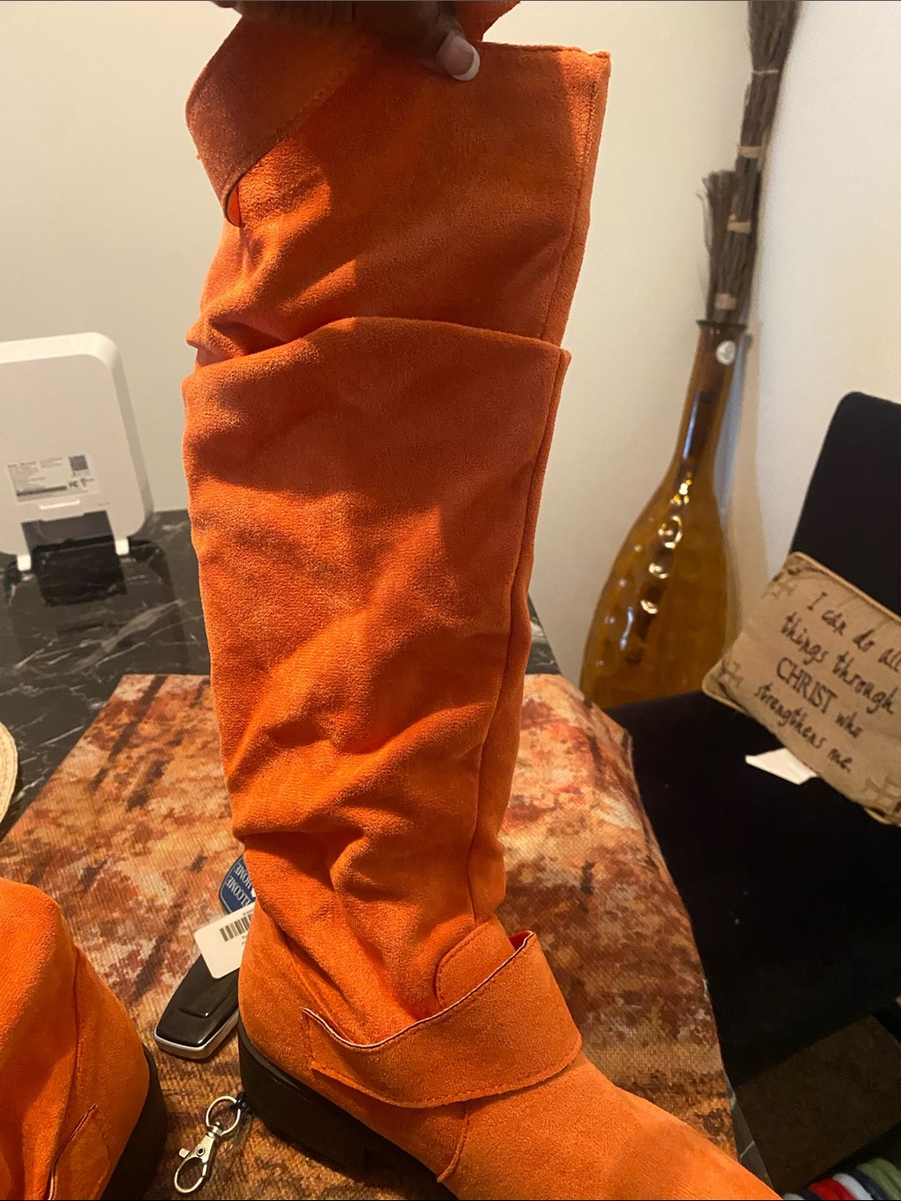 Orange Suede Knee-High Boots